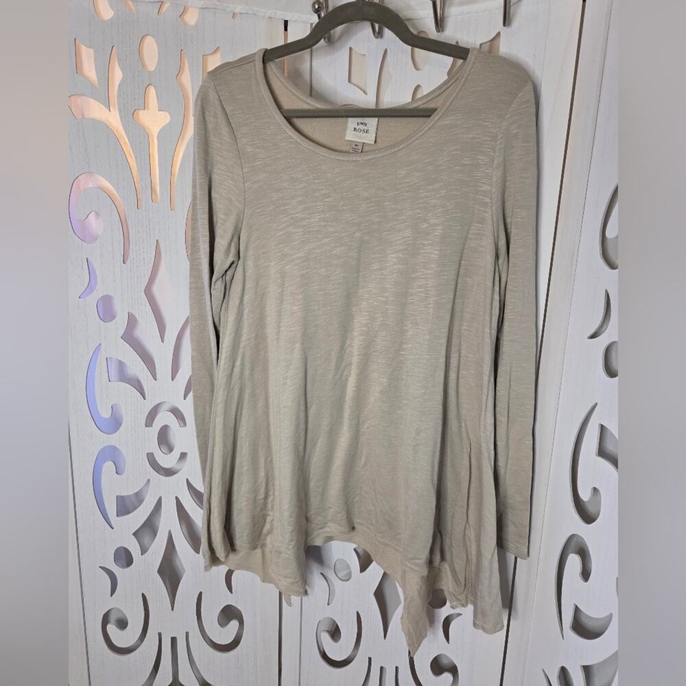 Knox Rose Oversized Medium Taupe Long Sleeve Swing Top Asymmetrical Hem Boho